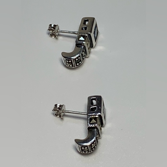 Silpada Vintage Rare Sterling Silver Square Blue Crystal Marcasite Post Earrings - Picture 11 of 14
